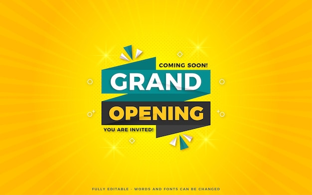 Grand opening sale poster sale banner design template with 3d editable text effect