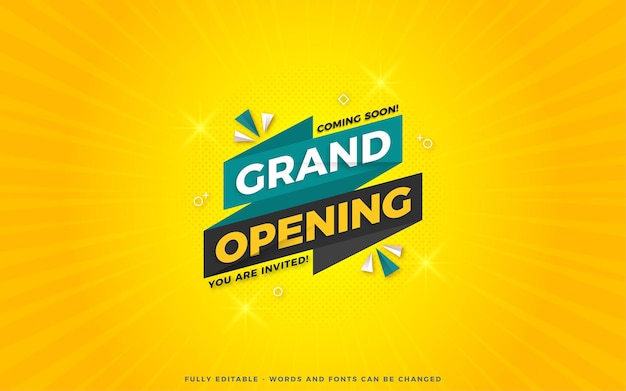 Grand opening sale poster sale banner design template with 3d editable text effect