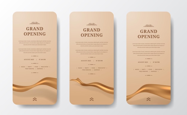 Grand Opening Stories Social Media Template with golden silk fabric expensive celebrate luxury