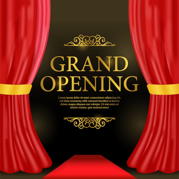 grand opening template with red curtain and red carpet