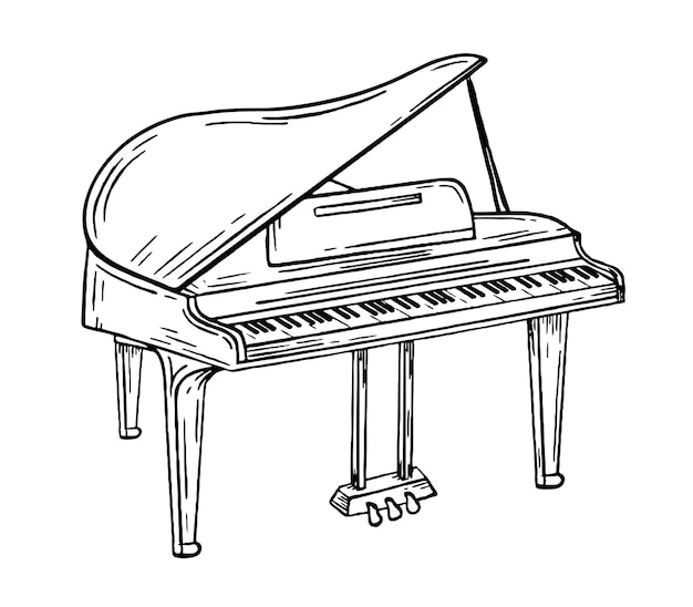 Grand piano musical instrument style hand drawn Vector black and white doodle