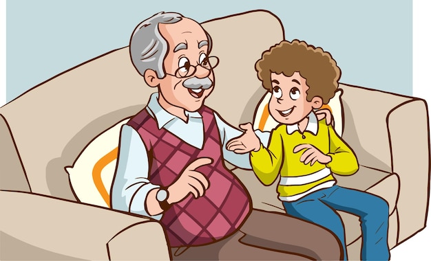 grandfather and grandson talking cartoon vector