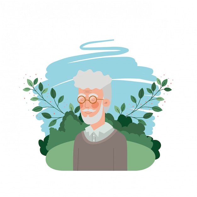 Grandfather with landscape avatar character