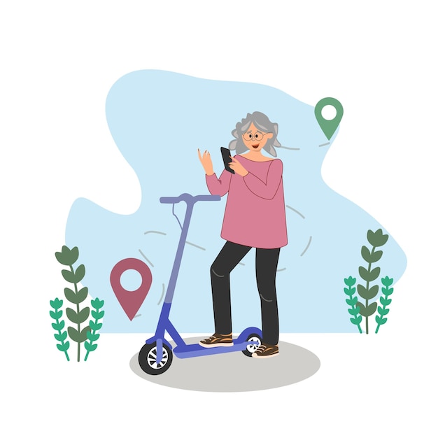 Grandma is planning a ride on an electric scooter