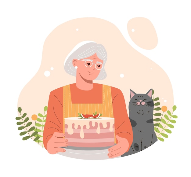 Grandma with cake