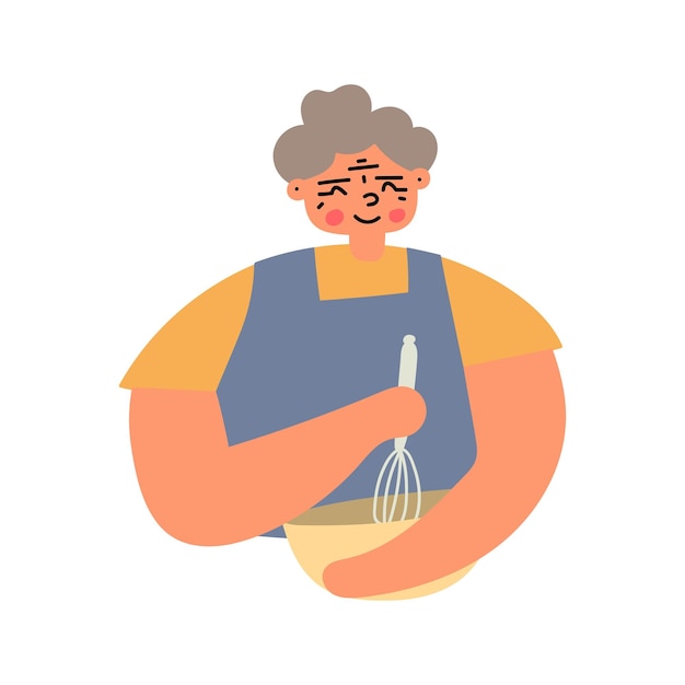 Grandmother cooking Hand drawn vector illustration on white background