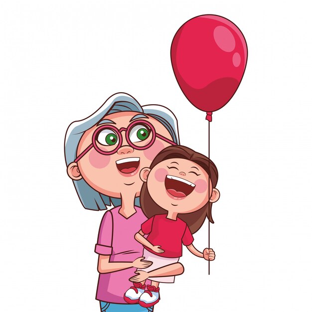 Vector grandmother and granddaughter balloon