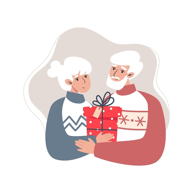 Grandpa and Grandma holding a gift