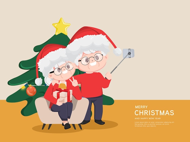 Grandparent people Merry christmas and happy new year cute character on holidays.