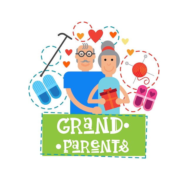 Vector grandparents couple together happy grandmother and grandfather day greeting card banner