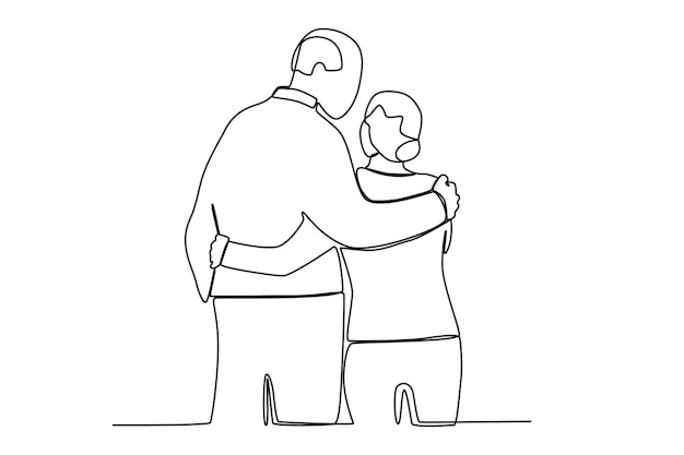 Grandparents hug each other Grandparent day oneline drawing