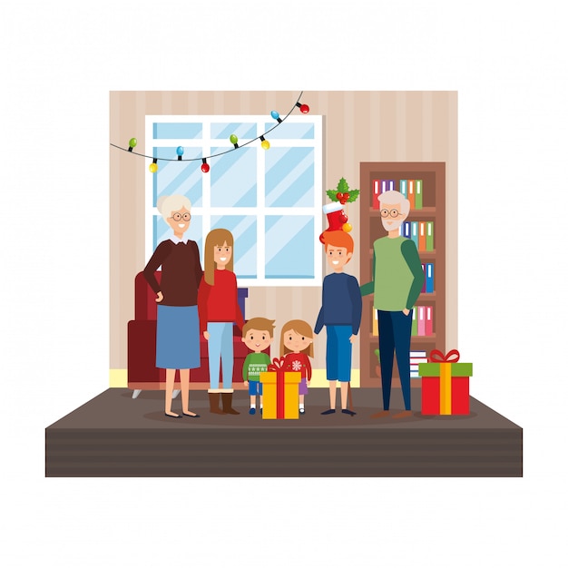 Grandparents in living room with kids