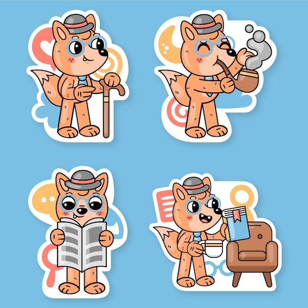 Grandparents stickers collection with fred the fox