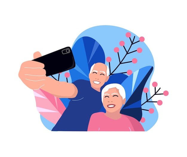 grandparents take a selfie on the phone