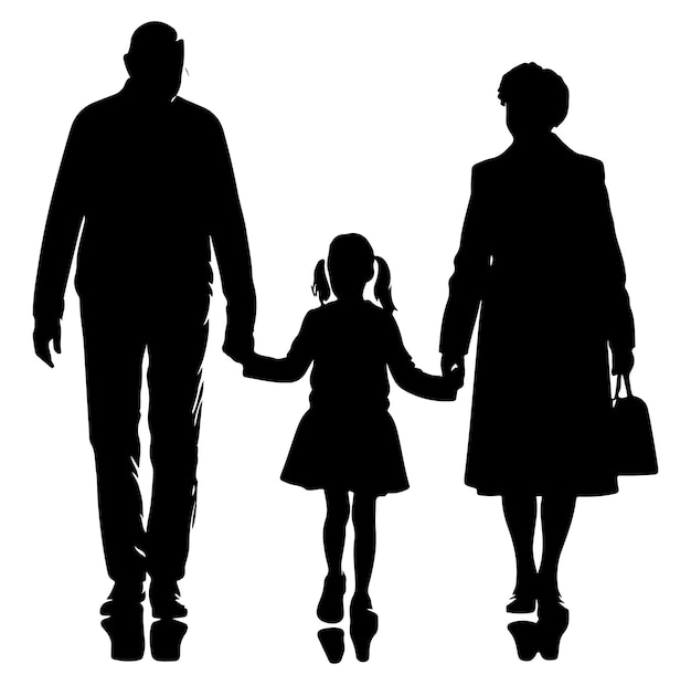 grandparents walking with granddaughter Silhouette vector Illustration