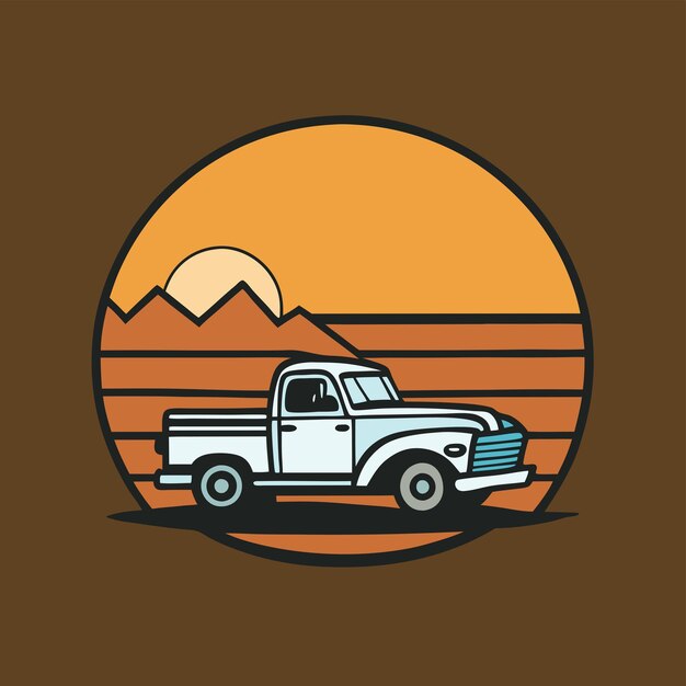 Vector grandpas truck and sunset tshirt design