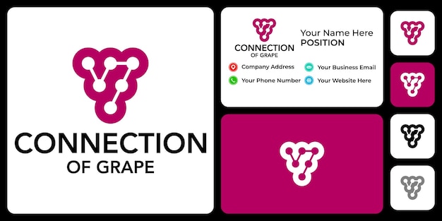 Grape connection logo design with business card template