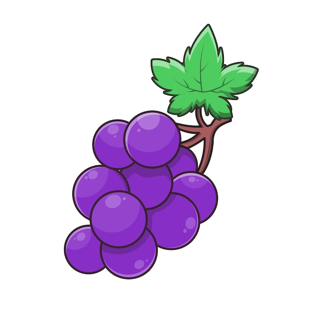 Grape fruit illustration Fresh fruit isolated on white background Purple grape cartoon style