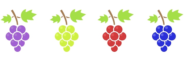 Grape icon set Colorful fruits symbol collection Healthy food concept