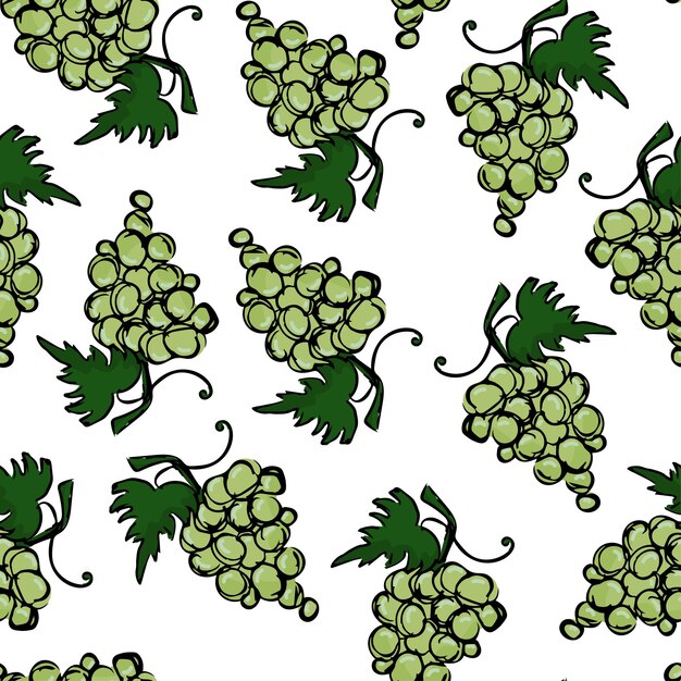 Grape pear and apple vector seamless pattern on white background