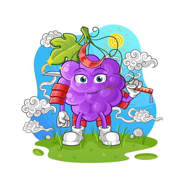 The grape samurai cartoon. cartoon mascot vector