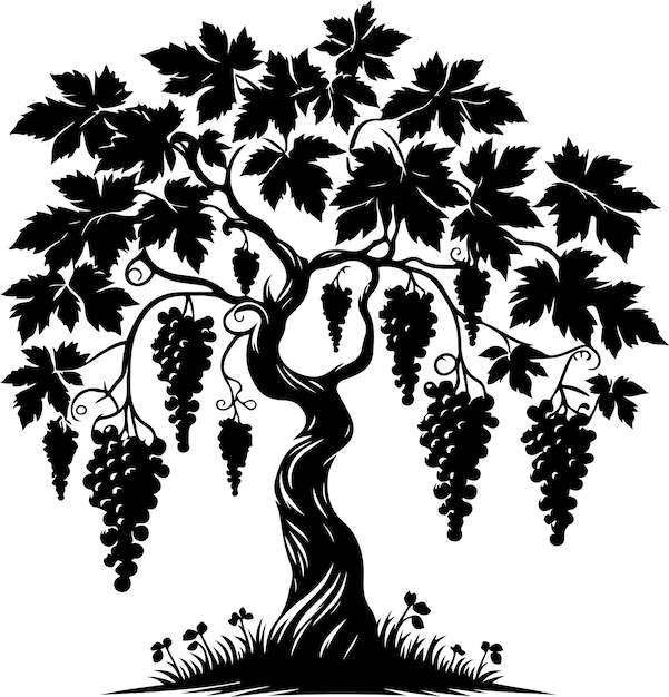 grape Tree vector black color silhouette isolated white background