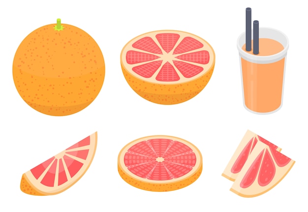 Grapefruit icons set, isometric style