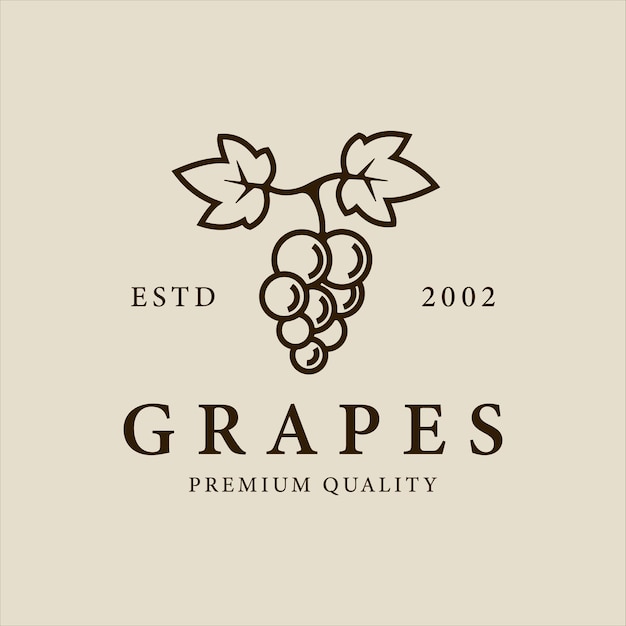 Grapes logo line art vintage vector illustration template icon graphic design organic fruit sign or symbol for farm product and food or drink company