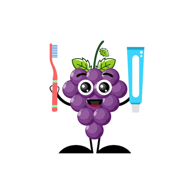 grapes toothbrush vector character