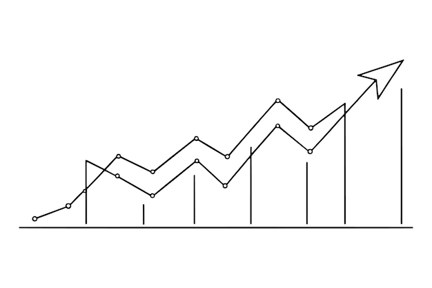 Vector graph chart showing upward trend with arrow pointing upwards line with vector illustration