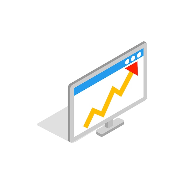 Graph on the computer monitor icon in isometric 3d style on a white background