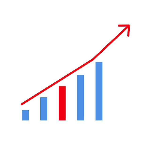 Graph growth bar chart with red arrow isolated on white background. Element for design