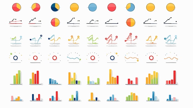 Vector graph thin icon set with flat design line icons