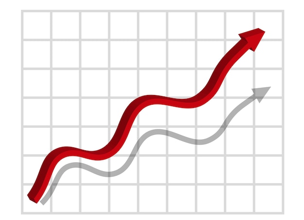 Graph with increase report. 3d diagram with rise and gain progress. Vector illustration