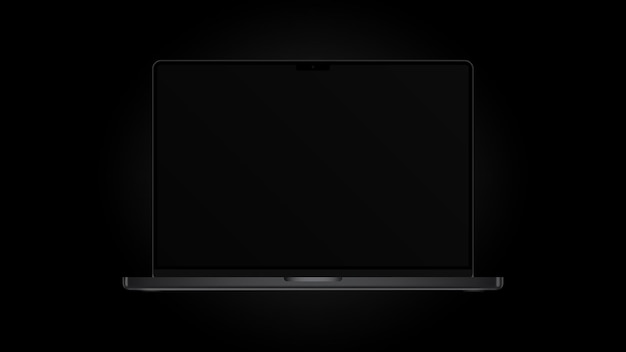 Vector graphic black laptop mockup dark version front view pro model vector illustration