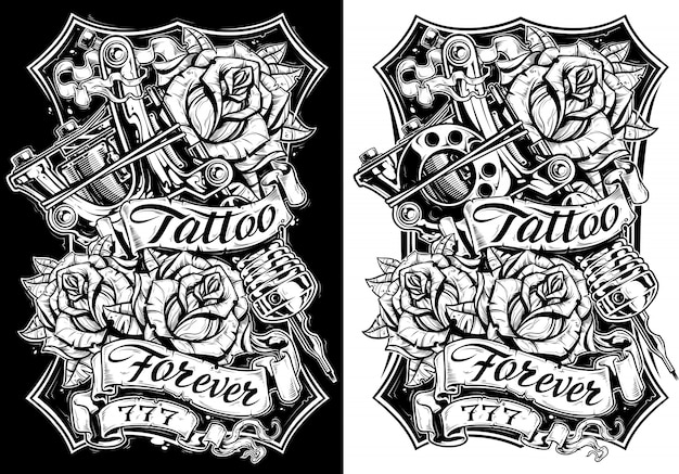 Graphic black and white tattoo machine and roses