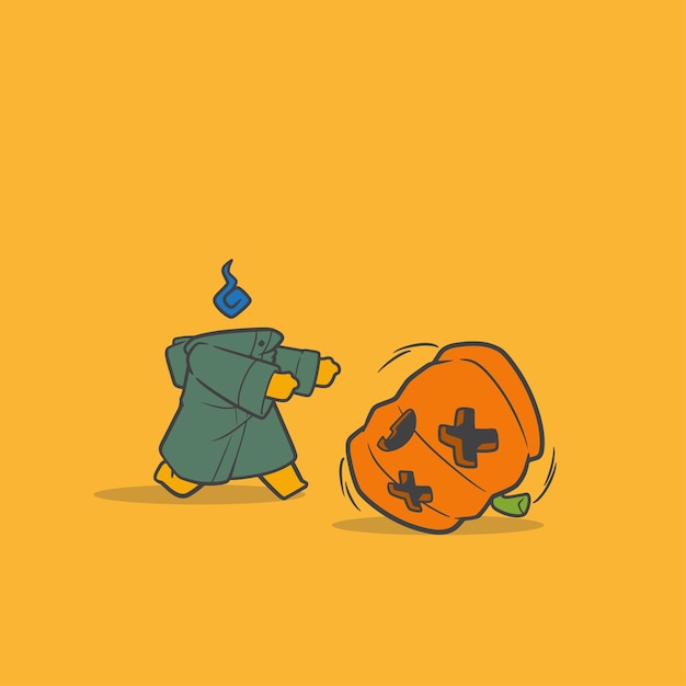 Graphic cartoon pumpkin chasing his head