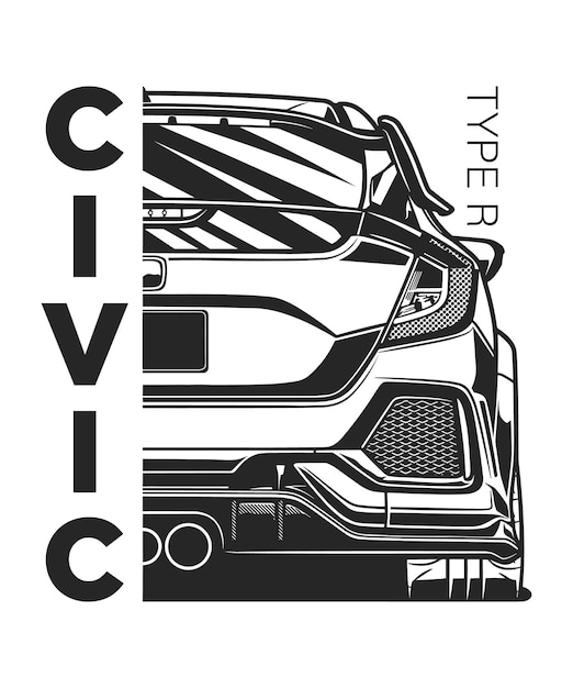 A graphic of a civic type car with the words civic on the front.