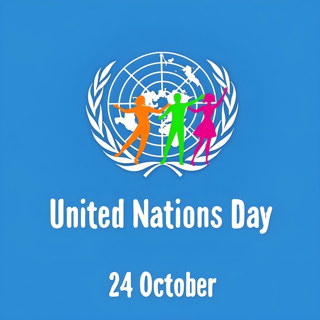 Vector graphic design celebrating united nations day un emblem with a blue background