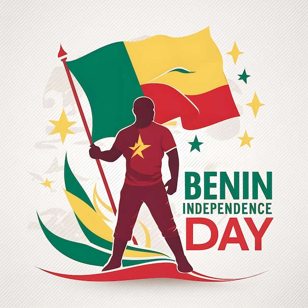 Vector graphic design commemorating benin independence day features a silhouetted figure holding benins f