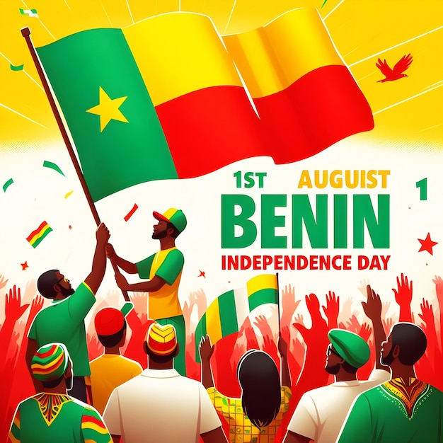 Graphic design commemorating Benin Independence Day Features a silhouetted figure holding Benins f