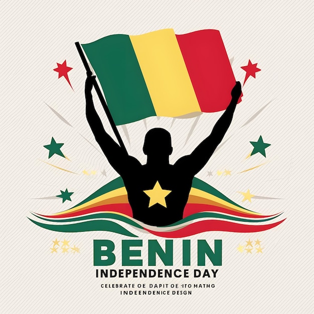 Graphic design commemorating Benin Independence Day Features a silhouetted figure holding Benins f