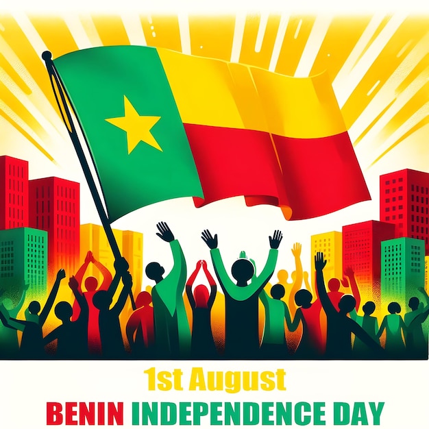 Vector graphic design commemorating benin independence day features a silhouetted figure holding benins f