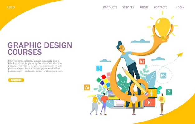 Vector graphic design courses vector website landing page design template