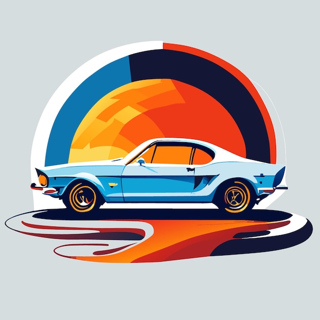 graphic design flat design 1968 ford mustang red shelby drifting on the moon watercolor splashes