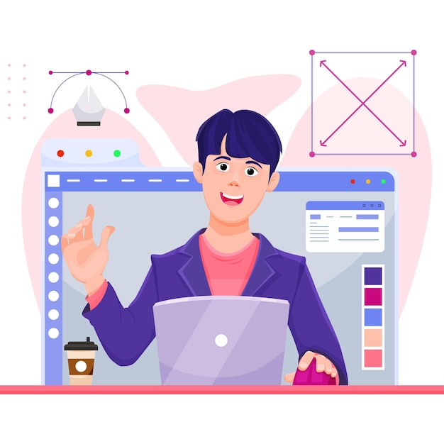 Graphic Designer Boy Work Concept Illustration