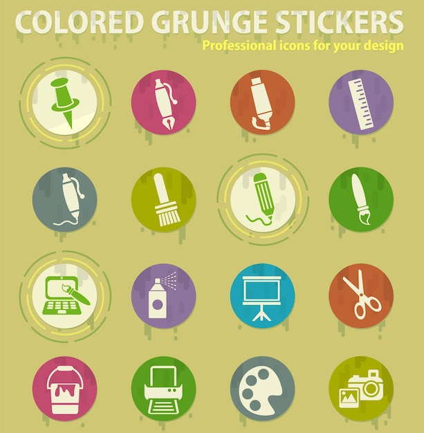 Graphic editor tools colored grunge icons