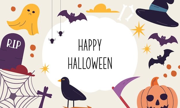 Graphic elements for halloween doodle vector. Happy Halloween card background