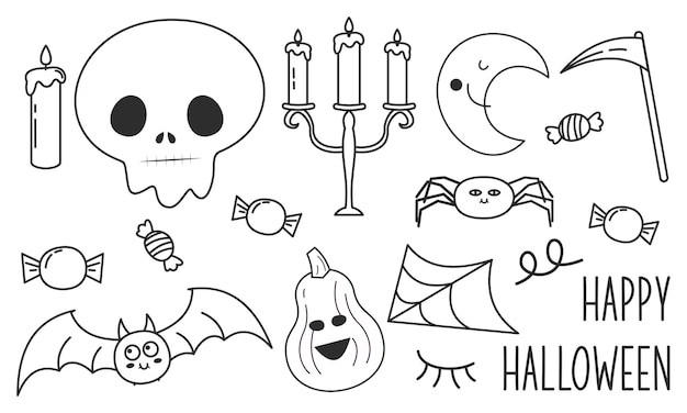 Graphic elements for halloween doodle vector. Happy Halloween card background