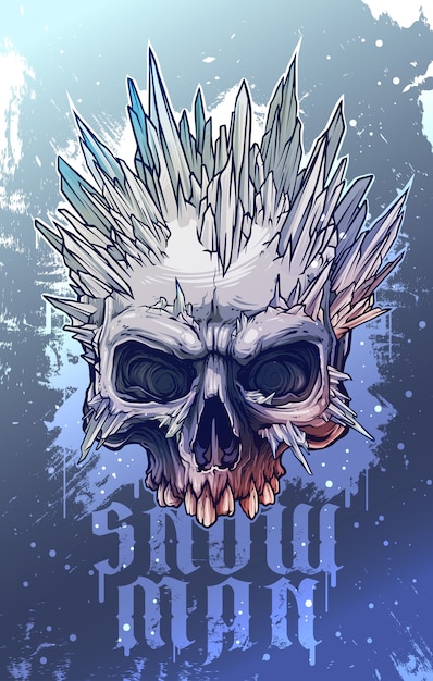 Graphic human skull with ice spikes